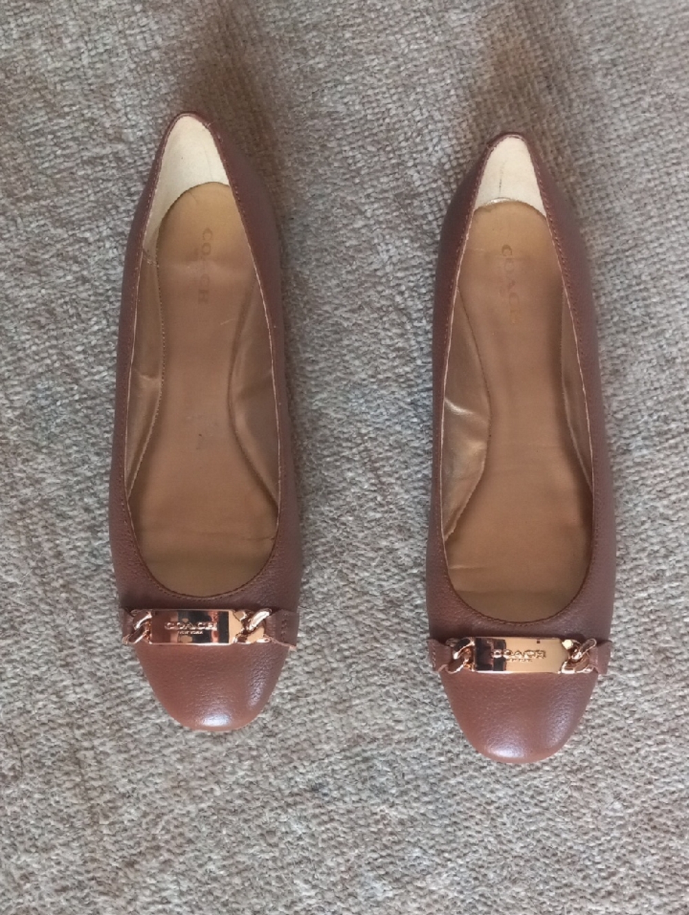 Bianca Coach Brown Leather Ballet Flats with Rose Gold Hardware Sz.9B
